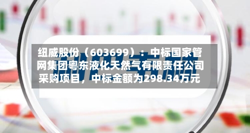 纽威股份(603699):中标国家管网集团粤东液化天然气有限责任公司采购项目,中标金额为298.34万元