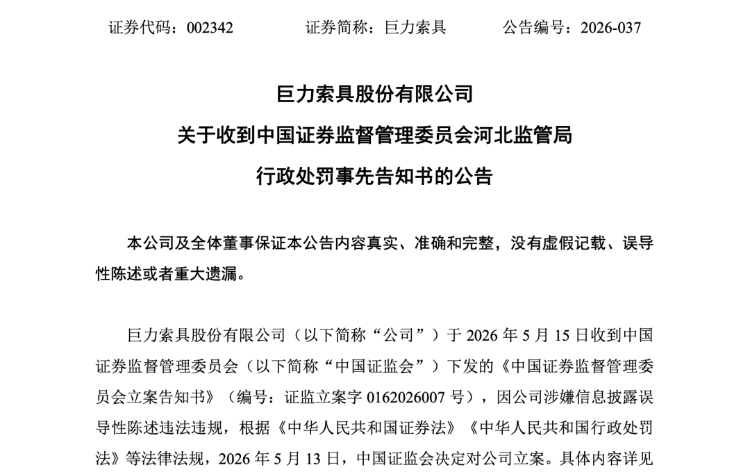 巨力索具，高额罚单来了
